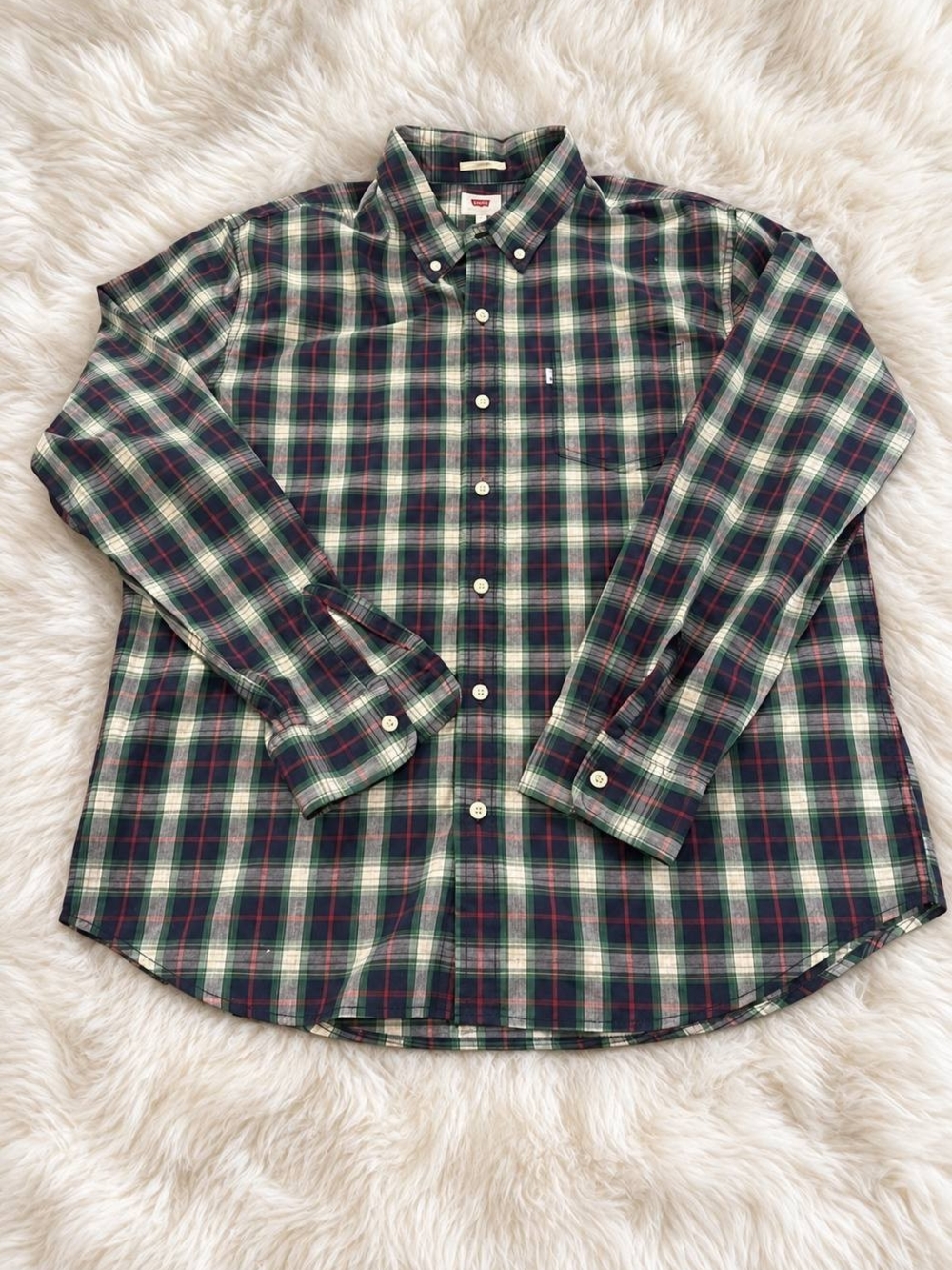 Levi's Green and Red Plaid Button-Down Shirt